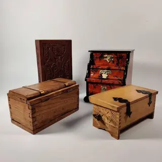 4 Antieke kistjes, schrijfkist juwelenkist. - Hout