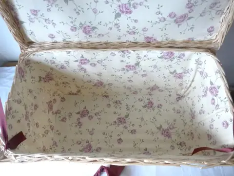 beklede picknickmand met picknickkleed - riet, katoen