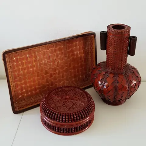 Dienblad, Doos, Vaas (3) - Bamboe, Hout, rieten