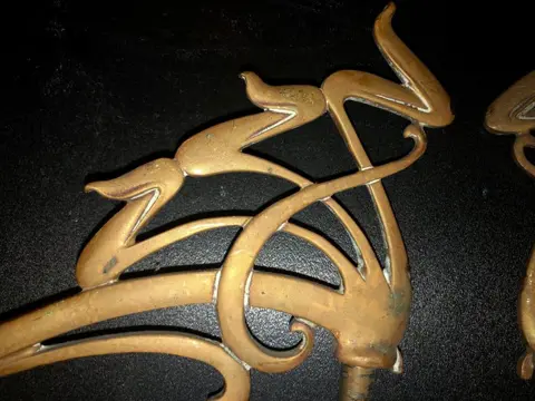 4 oude pianokandelaars - Art Nouveau - Messing