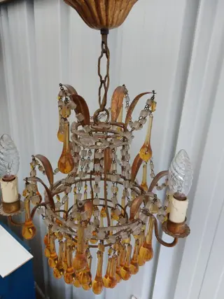 Venetian Murano Glass Drop Chandelier Crystal beaded frame with exquisite Murano glass drops (1) - murano glass, brass, crystal