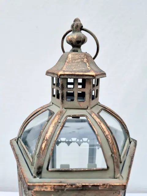Kandelaar, Lantaarn - Glas, IJzer (gegoten/gesmeed), Messing
