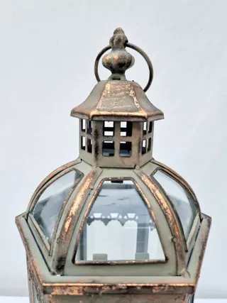 Kandelaar, Lantaarn - Glas, IJzer (gegoten/gesmeed), Messing