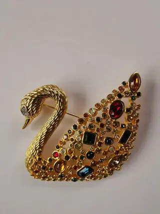 Swarovski - SCS vergulde grote zwaan broche - zeldzaamheid zonder doos (1) - Kristal, 18k verguld