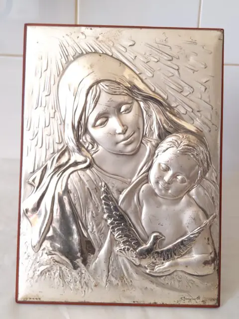 Gesigneerd Icoon - Madonna met kind (1) - Verzilverd