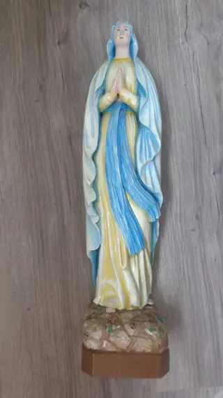 Houten Figuur Gekleurde Madonna - Lourdes Madonna Mariabeeld (1) - Hout
