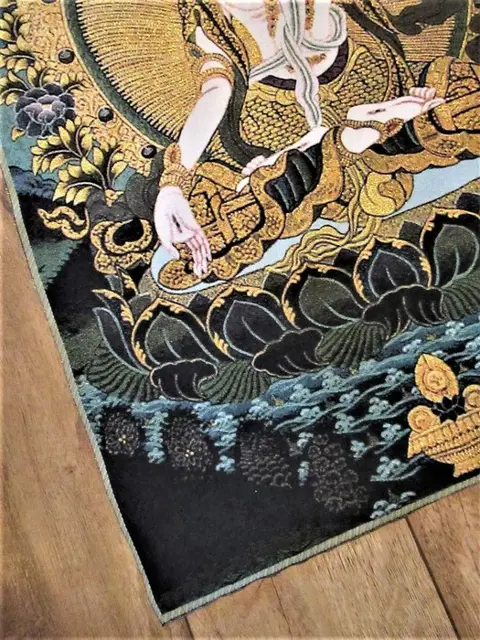 Thangka - Original - Nepal - New - Witte Tarra "Geest van meedogen" - zijde/katoen/gouddraad