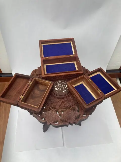 Set van 3 hardhout gestoken doosjes 1 bijzettafel (4) - hardhout