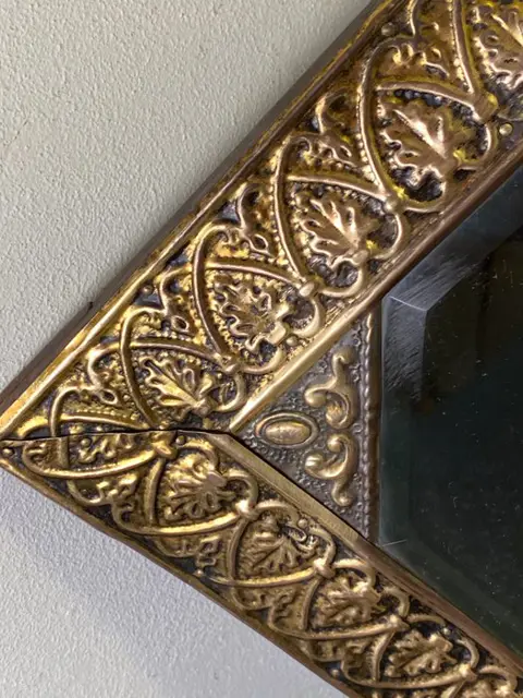 Prachtige latoen koperen gangspiegel - ca. 1940 - Hout, Koper