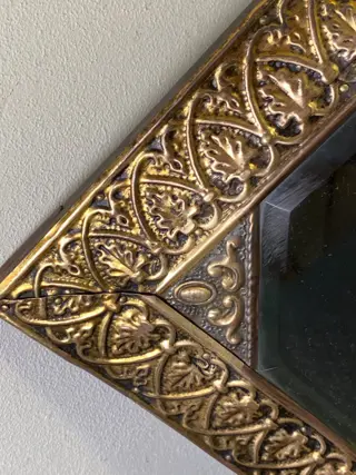 Prachtige latoen koperen gangspiegel - ca. 1940 - Hout, Koper