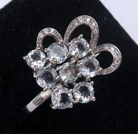 Prachtige hoogwaardige geloofsring - geluk, bescherming en sereniteit - .925 zilver, aquamarijn