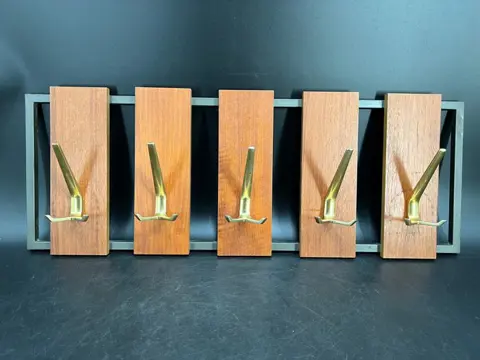 Unieke kapstok met 5 karakteristieke haken (1) - Art Deco - Hout, Metaal