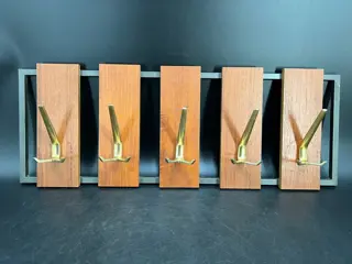 Unieke kapstok met 5 karakteristieke haken (1) - Art Deco - Hout, Metaal