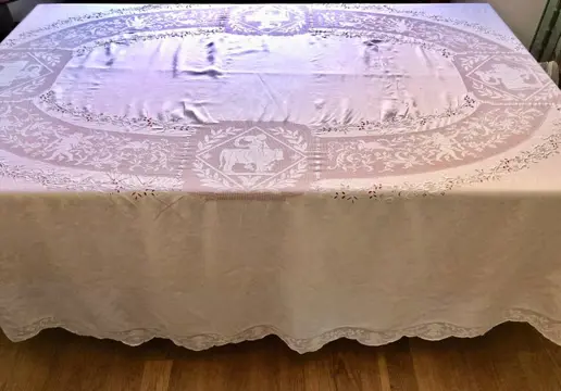 tafelkleed met servetten met schroefdraad - 310 x 240 cm (13) - Linnen - Eerste helft 20e eeuw