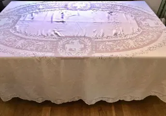 tafelkleed met servetten met schroefdraad - 310 x 240 cm (13) - Linnen - Eerste helft 20e eeuw