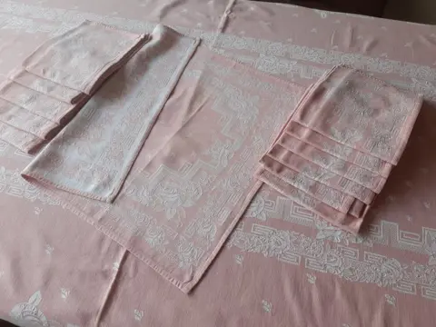 Art Deco tafelkleed met 12 servetten - 300 x 150 cm (13) - Katoen, Linnen - Eerste helft 20e eeuw