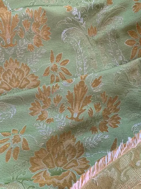 5.60 x 1.40 METER - San leucio damaststof - Italië - lichtgroen - Hars/polyester, Katoen, viscose - 21e eeuw