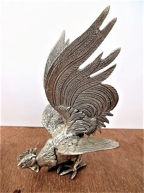 Set van 2 grote vechtende Kemphanen (2) - Verzilverd metaal