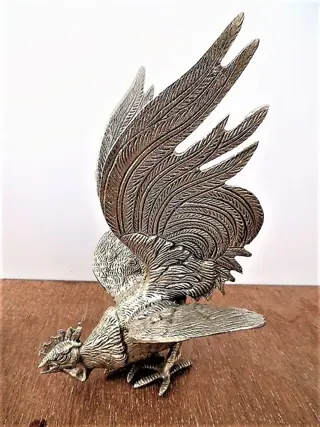 Set van 2 grote vechtende Kemphanen (2) - Verzilverd metaal