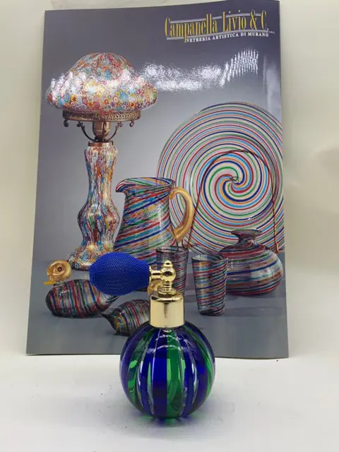 Campanella - Vaas, Parfumhouder in blauwgroen filigrain riet - Glas