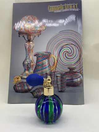Campanella - Vaas, Parfumhouder in blauwgroen filigrain riet - Glas