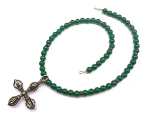 Boeddhistische meditatie ketting - dubbele Dorje / Vajra Talisman - Sluiting goud 14k goud gevuld, smaragd - bescherming, succes, wijsheid