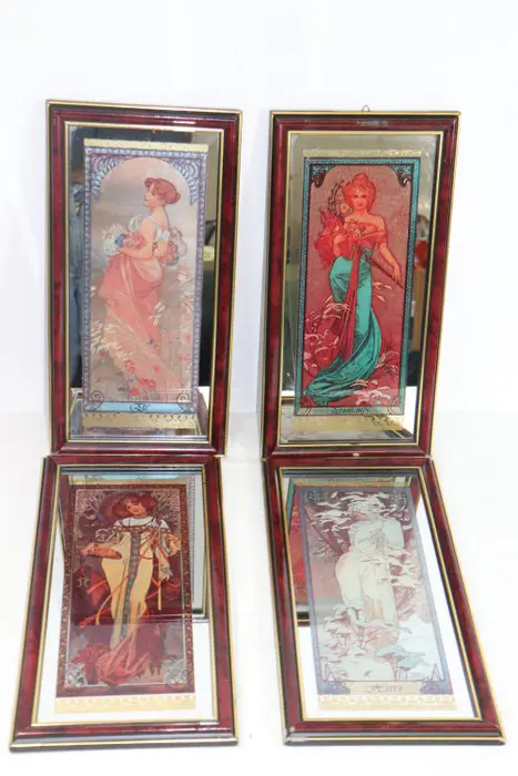 After Mucha - "Tijden van de dag" spiegels - Glas, spiegels