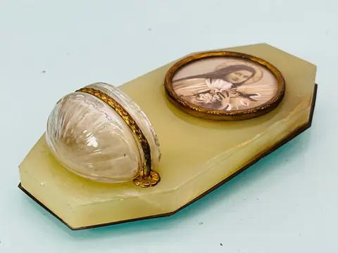 Heilige Maagd Cloisonne - Agaat, Messing, Verguld