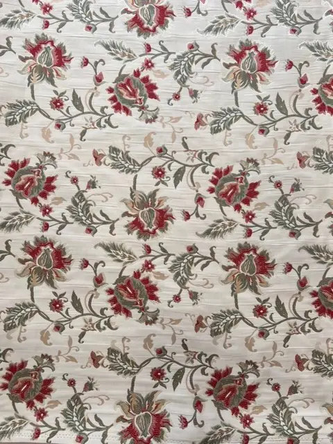 600 x 150 cm - ivoor San Leucio lampasstof met bloemendecoratie - Katoen - 21e eeuw