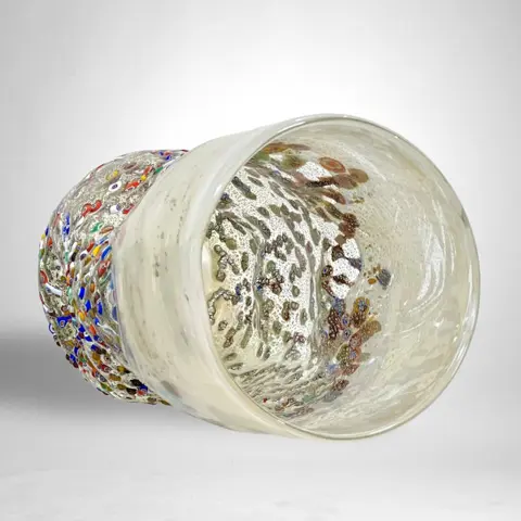 Filippo Maso - Murano - Witte vaas met millefiori murrine en bladzilver - Glas