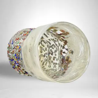 Filippo Maso - Murano - Witte vaas met millefiori murrine en bladzilver - Glas