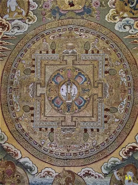 Thangka - New - Original - Buddhism - Mandala - Nepal - 21e eeuw - silk/cotton/gold thread