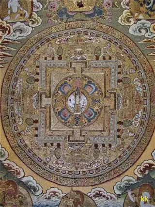 Thangka - New - Original - Buddhism - Mandala - Nepal - 21e eeuw - silk/cotton/gold thread