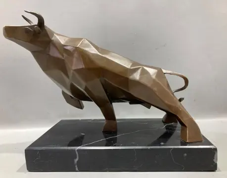 Kubistische stier op een marmeren voet - Brons, Marmer