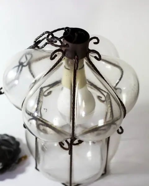 Napolitaanse lantaarn in smeedijzer en glazen cruet - hand smeedijzer - geblazen glas