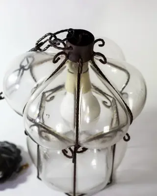 Napolitaanse lantaarn in smeedijzer en glazen cruet - hand smeedijzer - geblazen glas