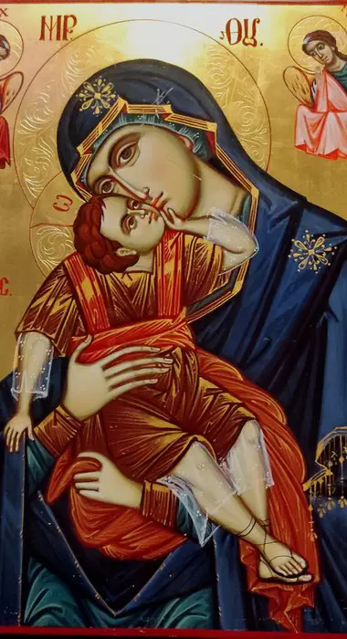 Icoon, Madonna met Jezus, 40 cm (1) - Hout