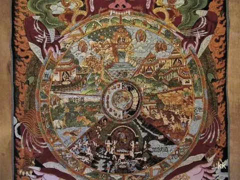 Thangka - Nepal - New - Original - Buddhism - "Rulai Samsara" - silk/cotton/gold thread