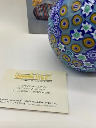 Campanella - Vaas, Bolvaas met sterblauw gekleurde murrine - Glas