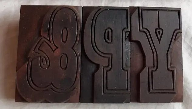 BIG antique industrial pear wood letters: "GOOD", "MENU" and "&PY" - pearwood