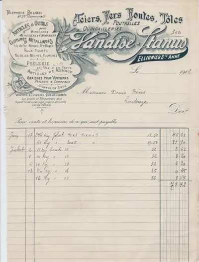 Oude factuur: Vanaise Stanus -1912