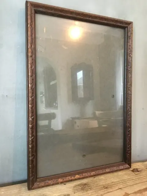 Lot van 7 Mooie houtsnijwerk kaders, Lijsten (7) - Glas, Hout