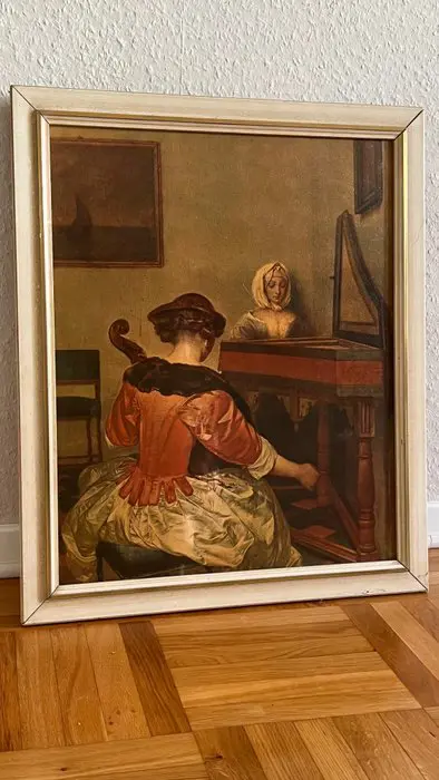 Galerie Assindia Essen - Afbeelding, Muurschildering "Het Concert", kopie naar Gerard ter Borch (1) - Impressionisme - Hout