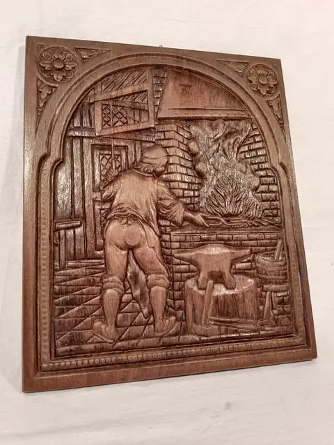 Groot ambachtelijk houtsnijwerk schilderij - Hout
