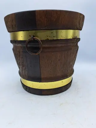 Bloempot. - Hout (Eik), Messing