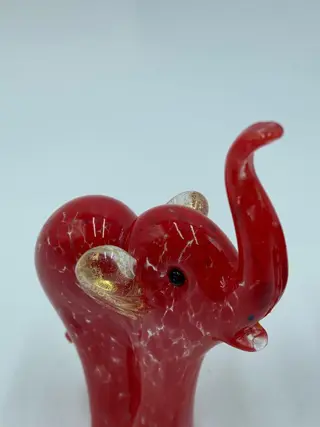 Campanella - Olifanten in rood zwarte murrine mix 24 kt bladgoud (2) - Glas