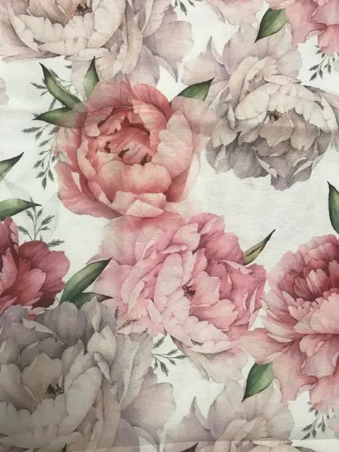 600 x 140 cm - San Leucio-stof met pioenrozenpatroon - Katoen - Eind 20e eeuw