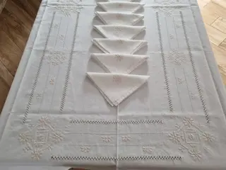 puur linnen tafelkleed x 12 met handborduurwerk - 260 x 175 cm - Linnen - 21e eeuw