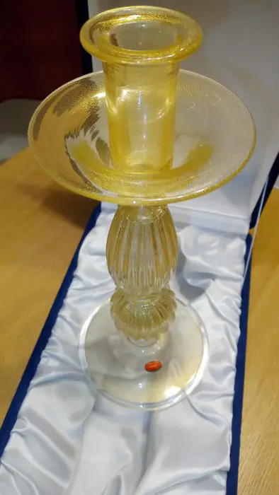 Archimede Seguso - Kandelaar met originele doos - 35 cm - Bladgoud, Glas