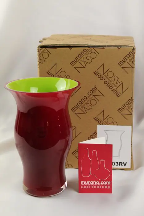 Carlo Nason - Murano.com - Rood/groene opaal vaas - Glas